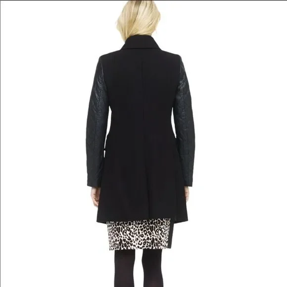 Club Monaco Carolina Wool Pea Coat Leather Sleeves - Picture 2 of 16